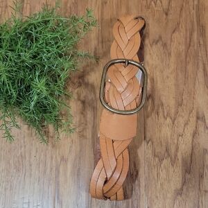 Braided Leather & Stretchy Canvas Belt